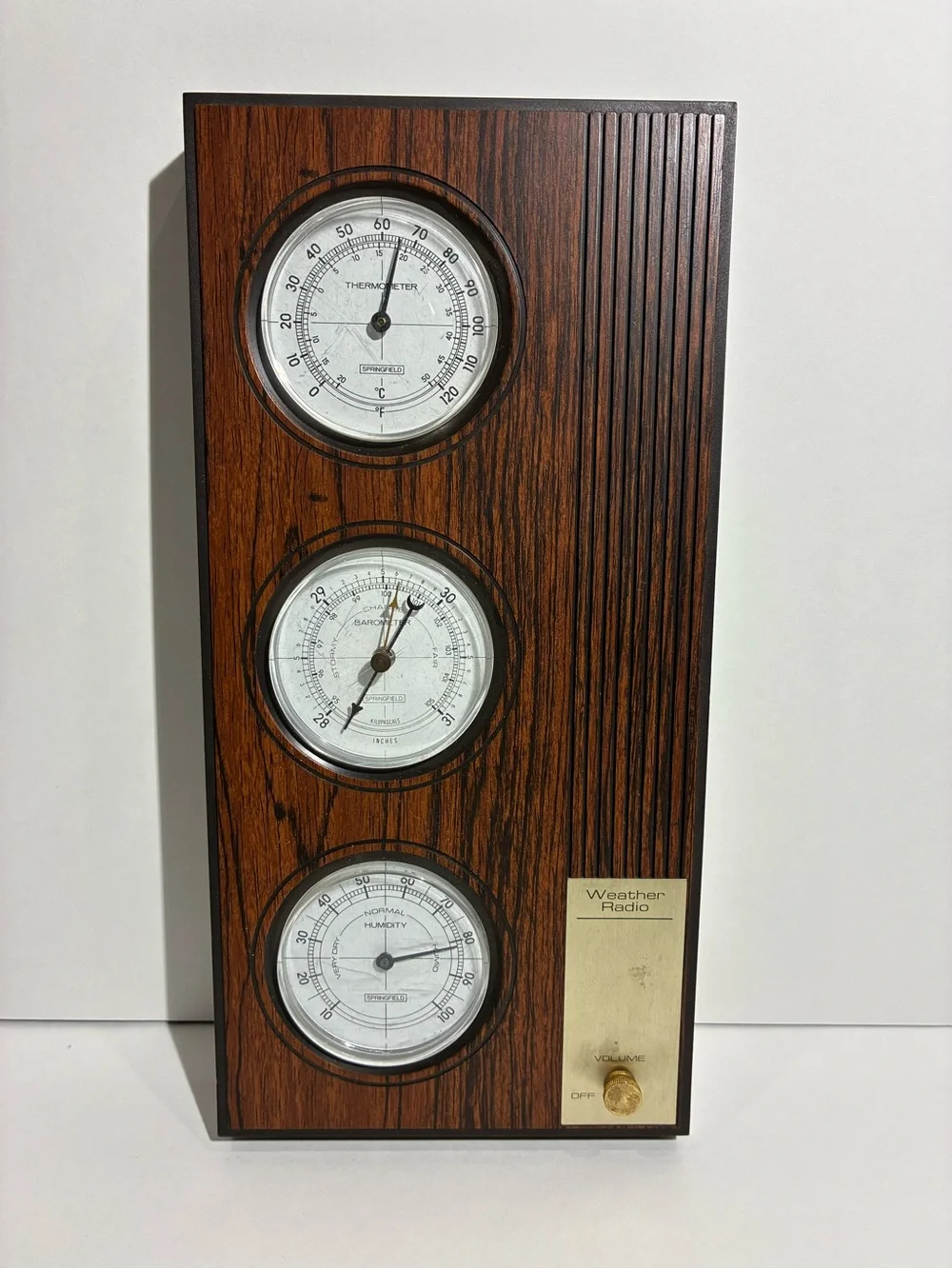 Vintage Springfield Weather Radio Model 8345 Faux Wood Grain Weather Station